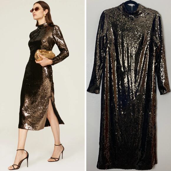 Ted Baker Dresses & Skirts - NEW TED BAKER DRESS BROOKLYN TUBE BROWN SEQUIN LONG SLEEVE MIDI METALLIC GLAM
